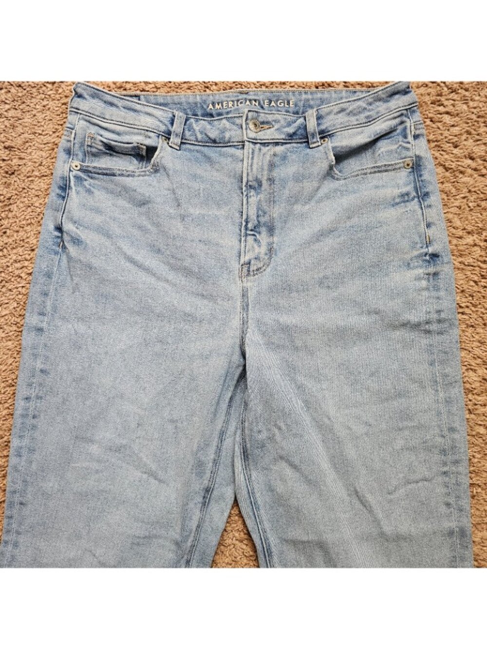 American Eagle Mom Straight Jeans Womens 14 Blue High Rise Denim Stretch - Picture 2 of 9